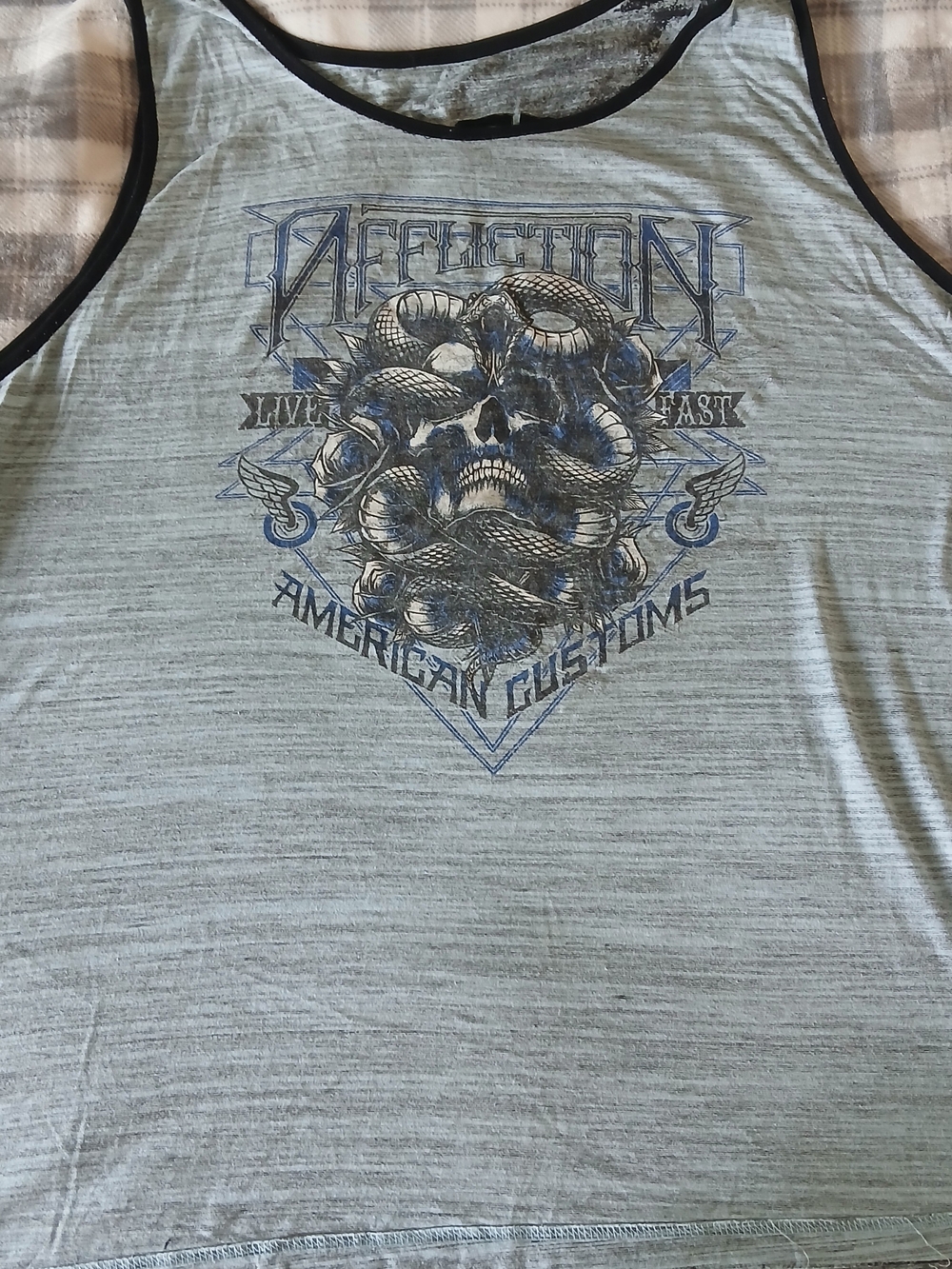 Affliction Men's Grey Graphic Tank Top REVERSIBLE Native Skull Design 3X [XXXL] - Picture 4 of 6